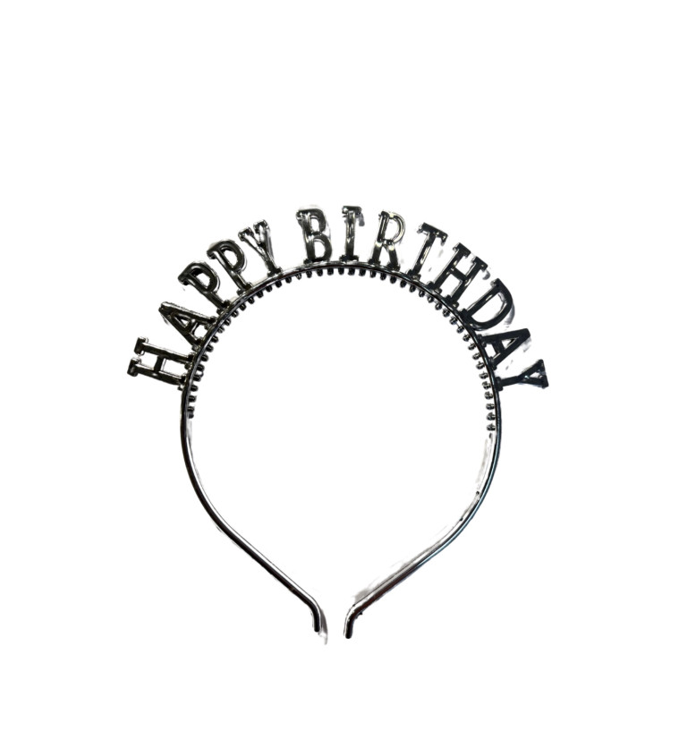 Narozeninová čelenka – stříbrná „Happy Birthday“