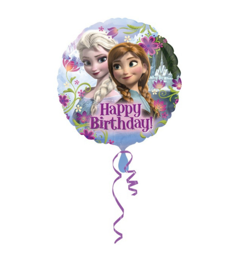 Kulatý fóliový balónek Happy Birthday s Frozen