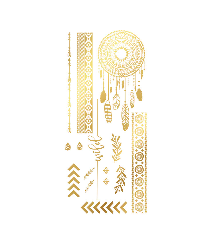Dočasné zlaté tetování – hippie motiv