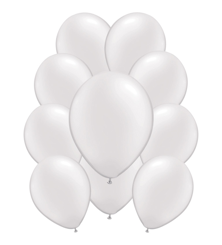Bílé metalické latexové balónky – 10 ks