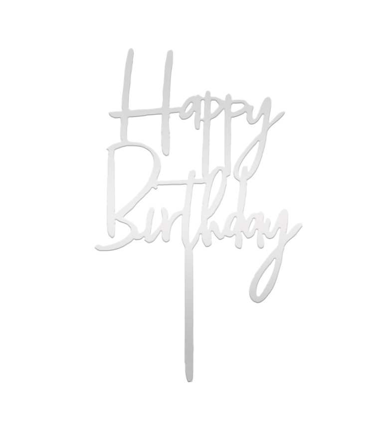 Zápich do dortu – Happy Birthday stříbrný