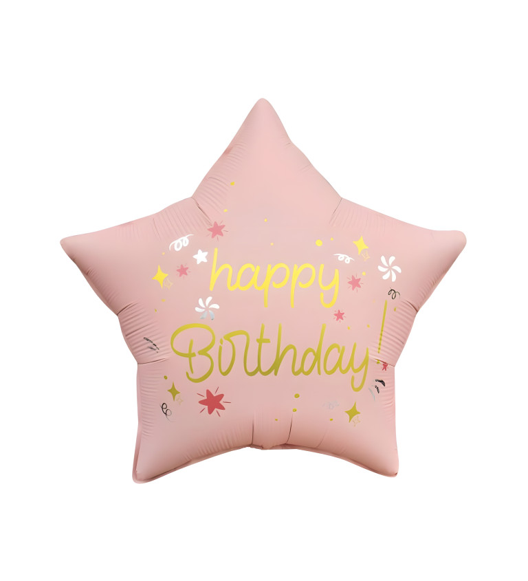Narozeninová hvězda s nápisem Happy Birthday – růžová