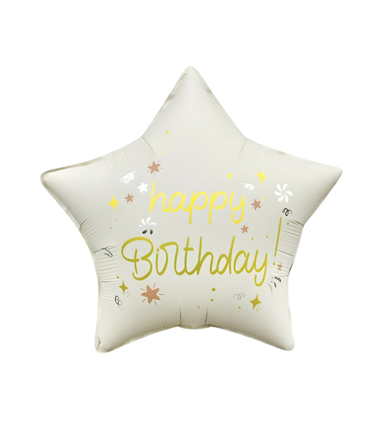 Narozeninová hvězda s nápisem Happy Birthday – bílá