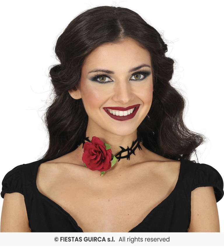 Choker náhrdelník růže a ostny