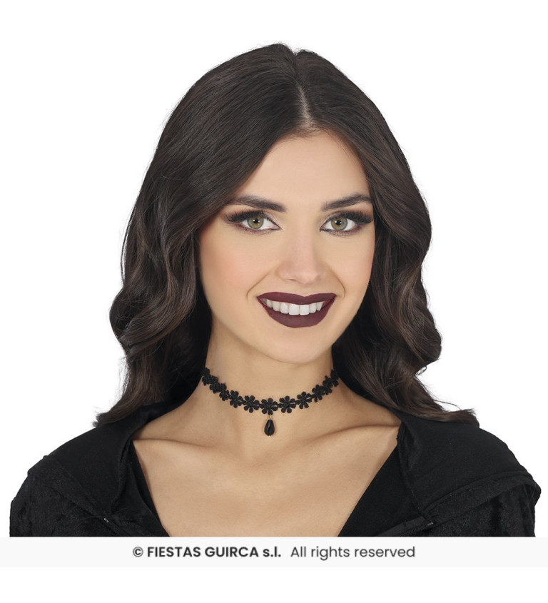 Choker náhrdelník černá krajka s květinami