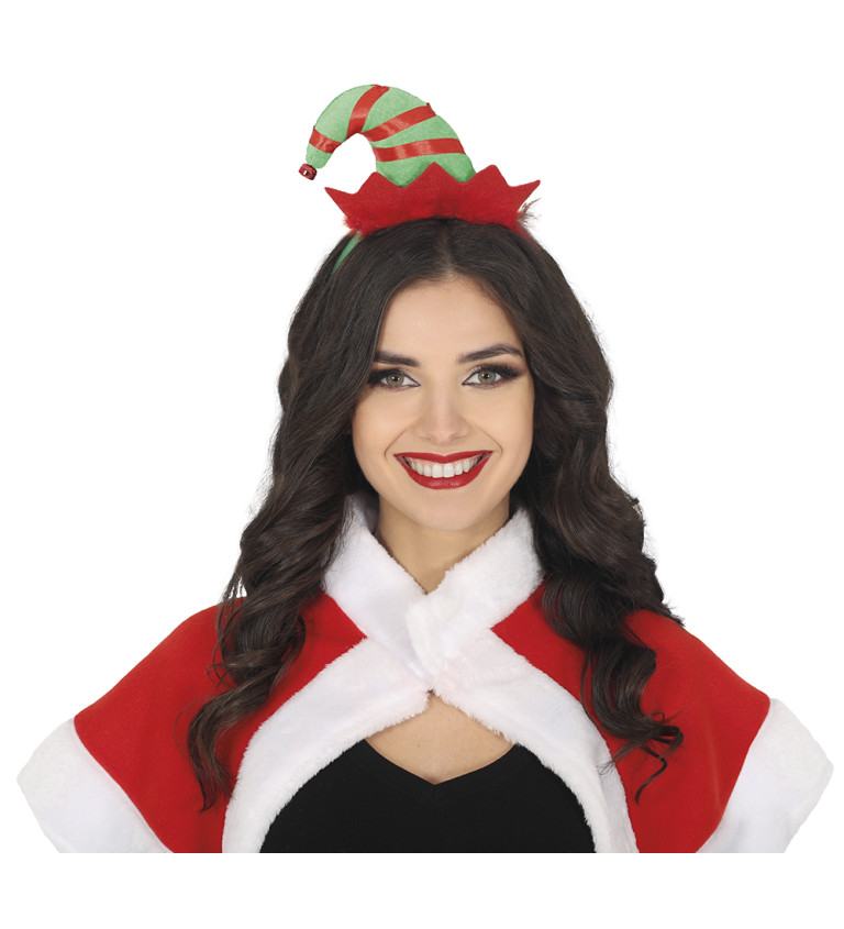 Vánoční čelenka s elfí mini čepičkou