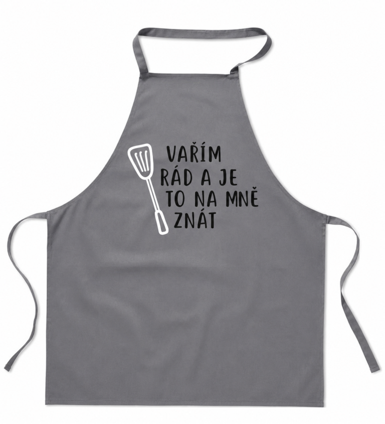 Šedá zástěra Vařím rád a je to na mě znát