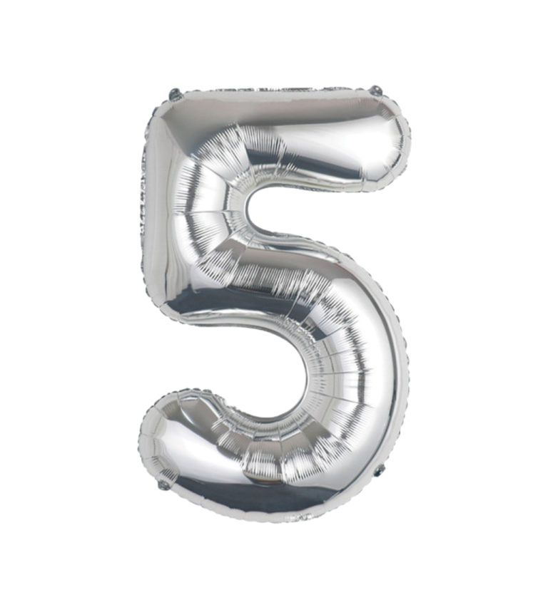 Fóliový balónek číslo 5 – stříbrný