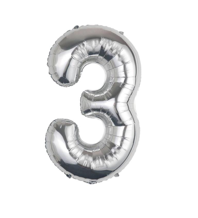Fóliový balónek číslo 3 – stříbrný
